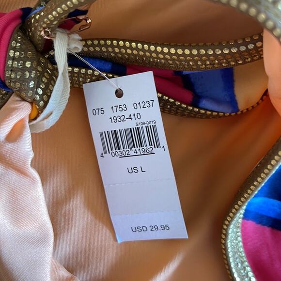 Aerie Bikini Striped Metallic Trim Push-up Top 36A Side Tie Bottom Large NWT - Picture 9 of 14